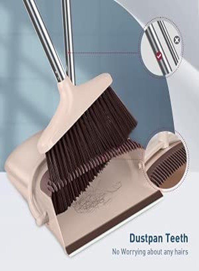 Yorten Stand Up Dustpan Set Brooms and Fibber and Metal with Long Handle Kitchen Magic Combo Set for Lobby Broom with Dustpan for Floor Cleaning Schools Hotel Hospital (Light Brown) - Image 5